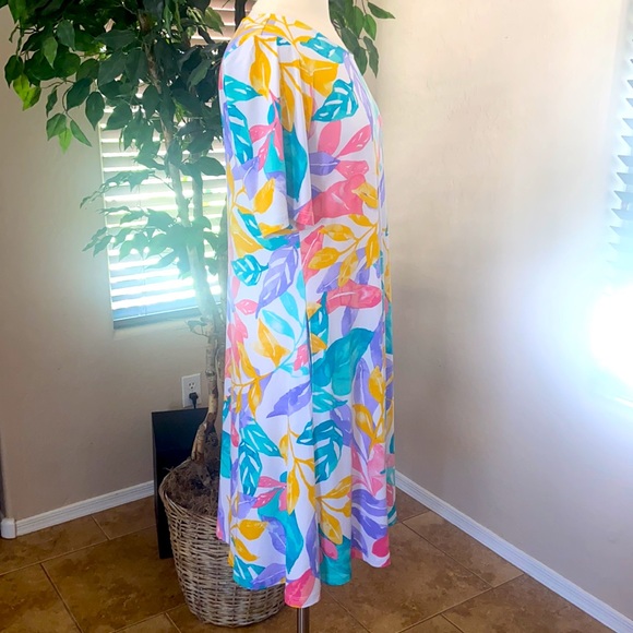 Susan Graver Regular Liquid Knit Fit & Flare Dress ~ Multi Tropical - Picture 2 of 6